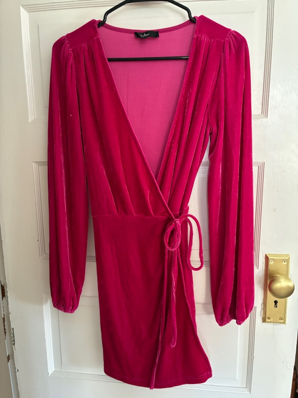 Lulu's Hot Pink Velvet Wrap Mini Dress